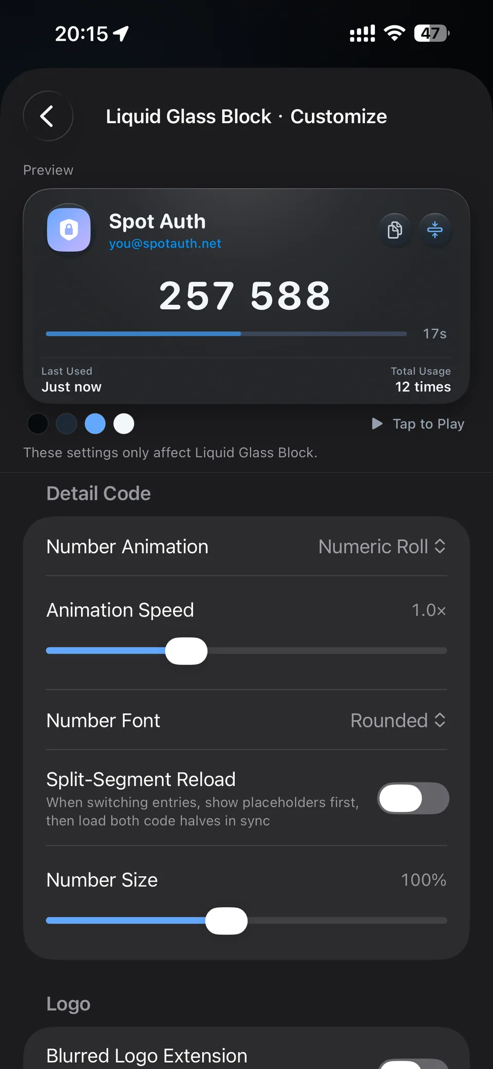 Animazione codici — Spot Auth v1.1.0