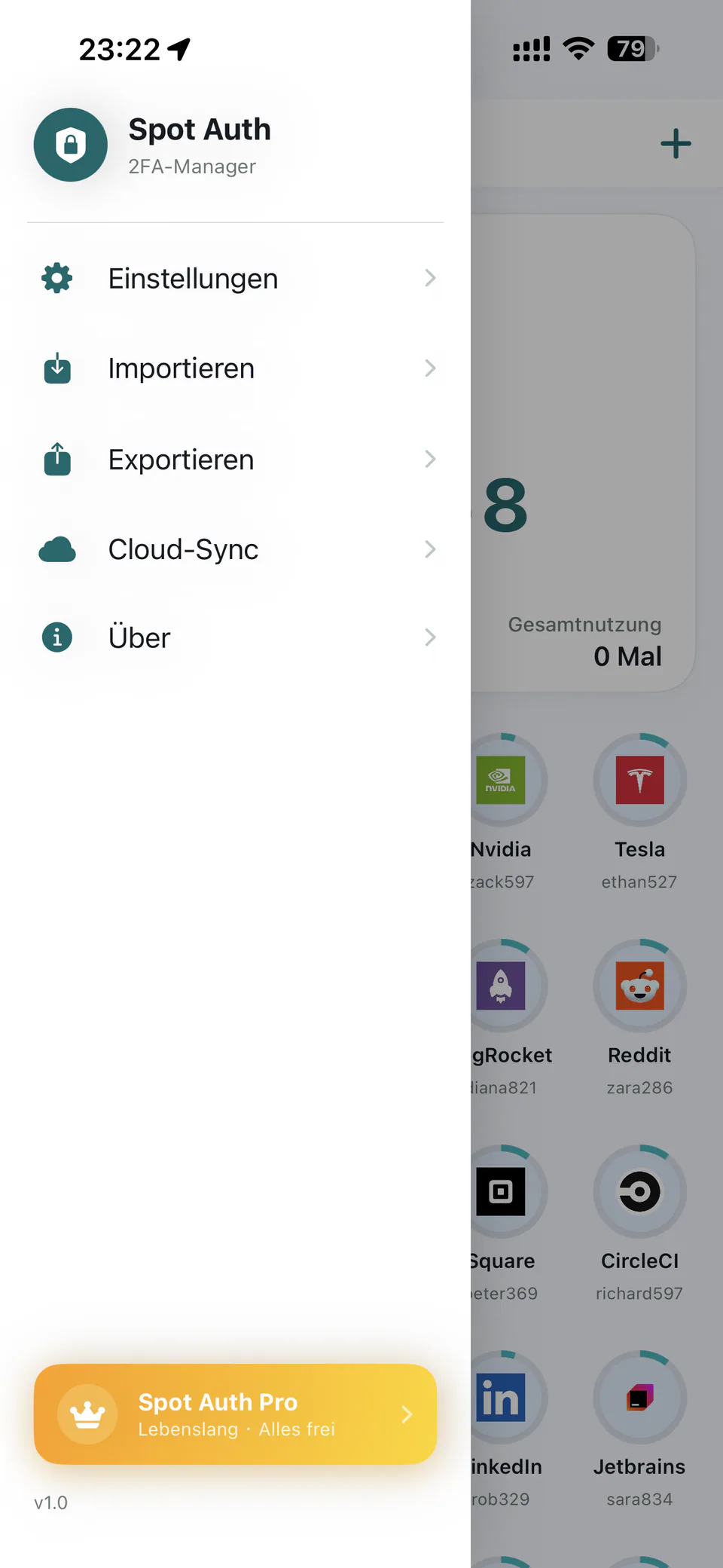 Menü — Spot Auth