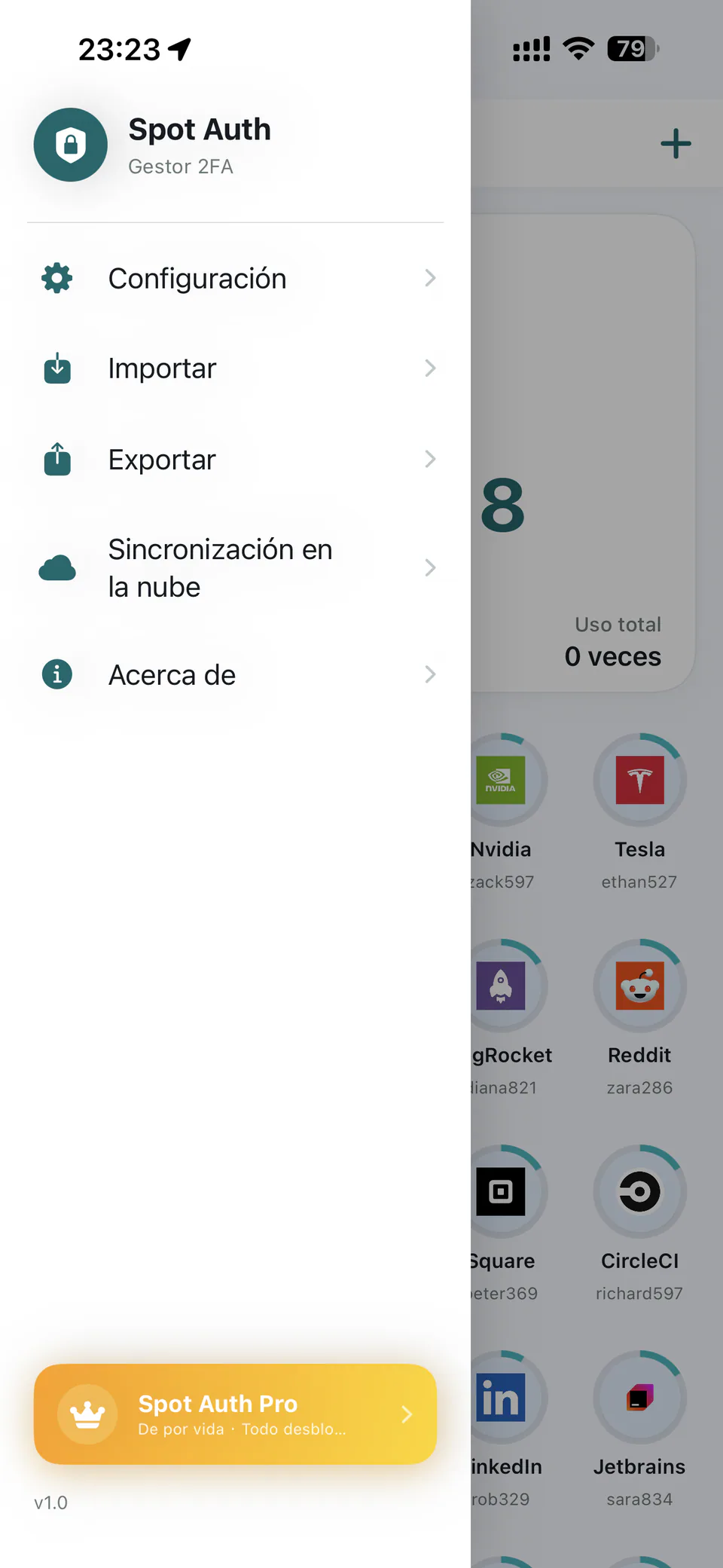 Menú — Spot Auth