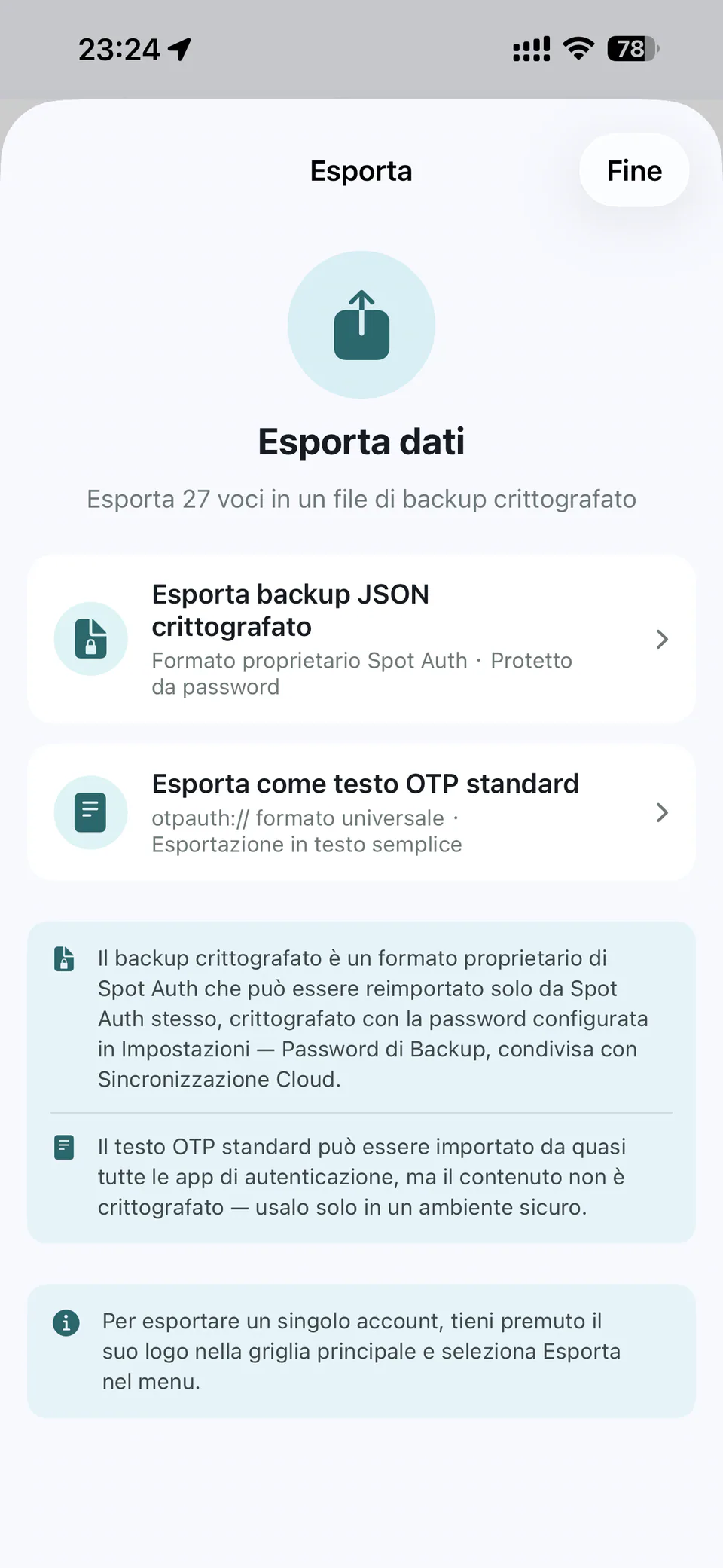 Esportazione — Spot Auth